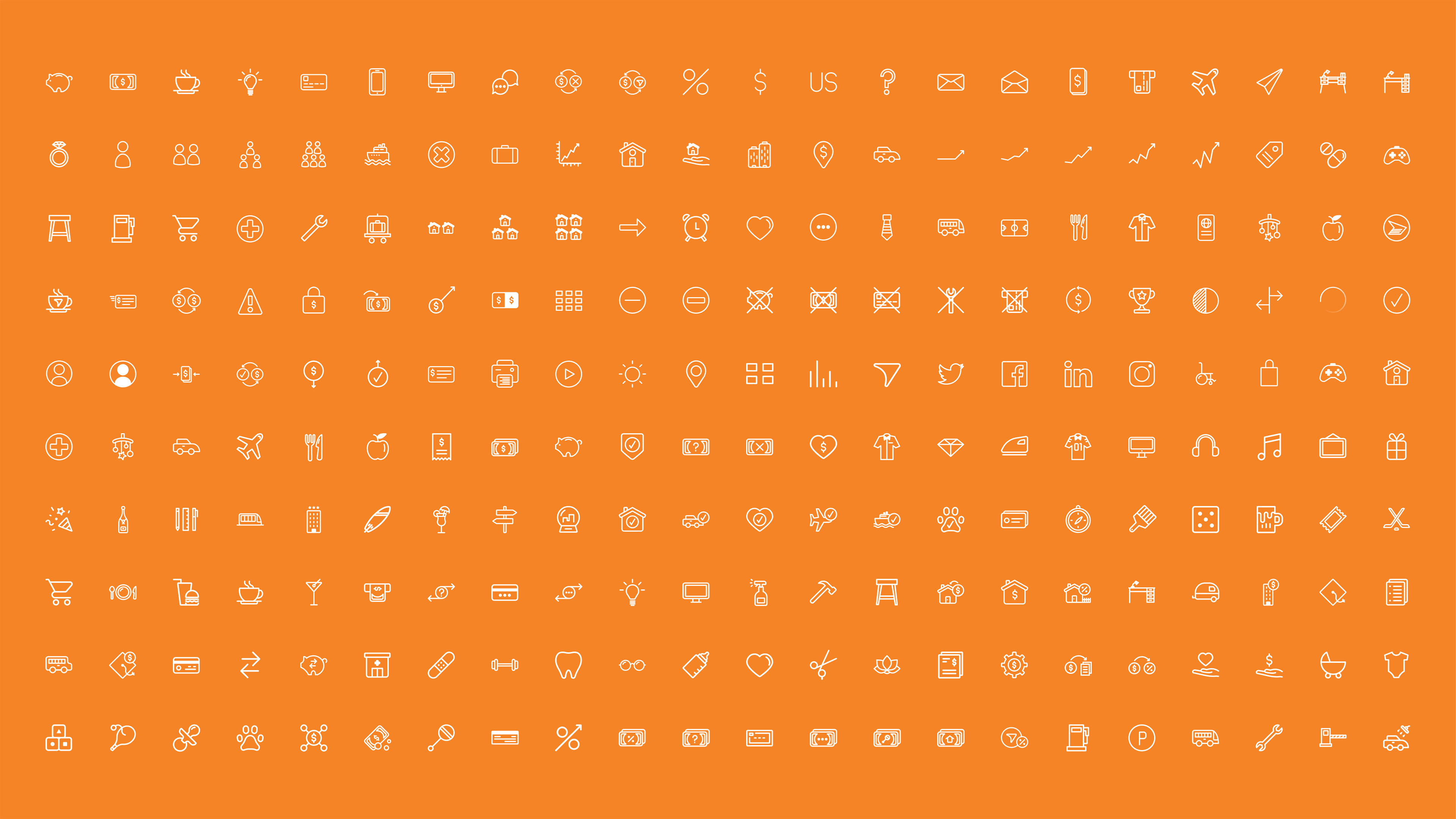 orange and white image showing hundreds of icons created for tangerine in a grid layout